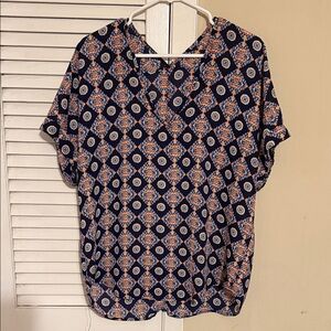 Lush brand Navy and Orange Patterned Women's Top